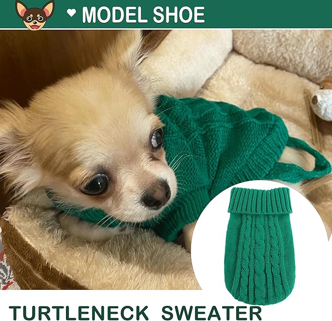 Small Dog Sweater. 2 Pack Turtleneck Christmas Dog Sweaters for Small Dogs, Winter Knitwear Pet Clothes Cat Sweater Puppy Outfits for Chihuahua Yorkie, Green and Purple, S