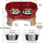 Neater Feeder Deluxe Mess-Proof Elevated Dog Bowls for Small Dogs (Up to 19 lbs), 2 Height Adjustable (6” & 7.5”) No-Spill Raised Dog Bowl Stand, Stainless Steel Food Bowl Set, Made in USA, Cranberry
