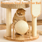 Modern Cat Tree Tower for Large Cat with Scratching Post for Indoor, 46 inch Multi-Level Solid Wood Cat Tower with Handwoven Beds, Scratching Boards, Scratcher Ball, Dangling Balls
