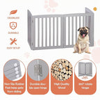 Dog Gate Pet Gate for House, Stairs, Hallways, Doorways 82x24 Inch 4 Panels Foldable Dog Fence for Indoor Extra Wide Wooden Grey