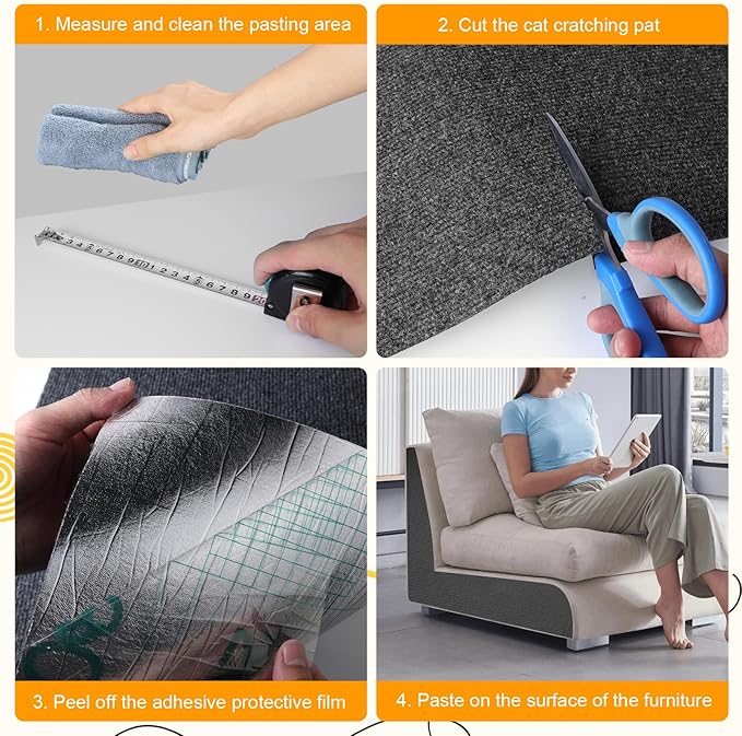 Cat Scratching Mat Self-Adhesive, 118'' x 15.8'' Trimmable Cat Scratch Pads Furniture Protector, DIY Climbing Cats Scratching Carpet for Couch, Door Frame or Wall Corner Protector (Dark Gray)