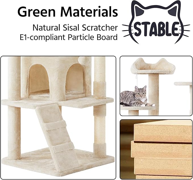 Topeakmart 70in Cat Tree, Multi-Level Cat Tower with Scratching Post Dangling Ball and Condos Cat Furniture for Indoor Cats, Beige