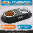 Master Pet Supply Double Dog Bowls Set with Elevated Base and 2 (8 oz) Stainless Steel Removable Dishes (Black Velvet) – Double Cat Food Water Bowl, Dog Puppy Food Bowl Set, Rust Resistant