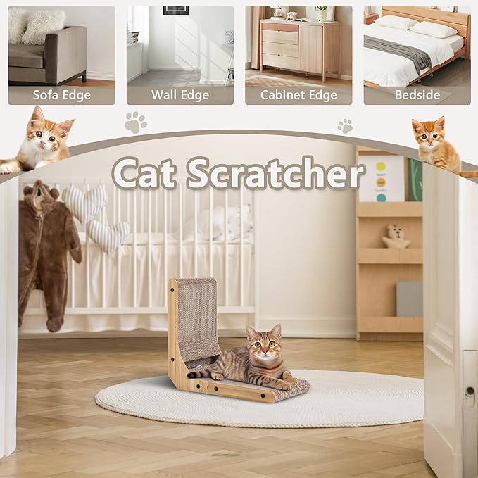 Cat Scratcher, 16.9 L Shape Cat Scratch Pad Wall Mounted, Cat Scratching Cardboard for Indoor Cats