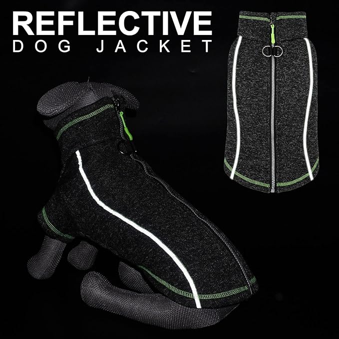 cyeollo Dog Coat Fleece Sweater Jacket Zipper Reflective Jackets Winter Warm Pet Sweater Doggie Clothes Dog Sweaters for Small Dogs Apparel