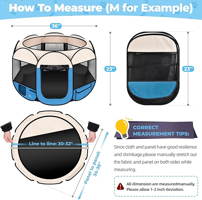 Dog Playpen 36", HOMAGICO Pet Playpen for Indoor Cats Enclosed, Portable Dog Cage Outdoor Tent Crate with Carrying Case,Water-Resistant and Removable Shade Cover, Blue