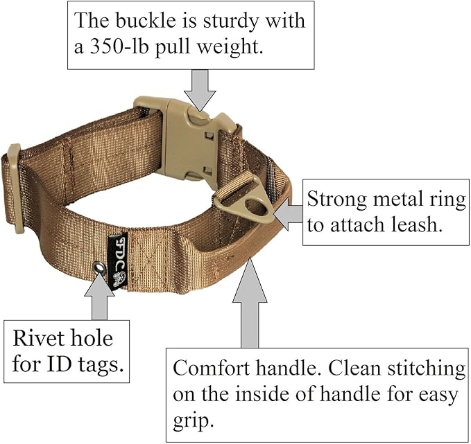FDC Dog Tactical Collar with Leash Bungee Handle Heavy Duty Training Military Army Molle Width 1.5in Plastic Buckle TAG Hole Medium Large M, L, XL, XXL (L: Neck 14" - 16", Digital Camo)