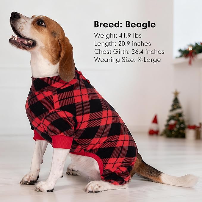 cyeollo Dog Pajamas Large Sized Dog, Warm Fleece Doggy Pjs Soft Doggie Onesie Stretchy Sweater for Large Dogs Winter Dogs Coat Pet Jammies Clothes Female & Male, Buffalo Plaid 3XL