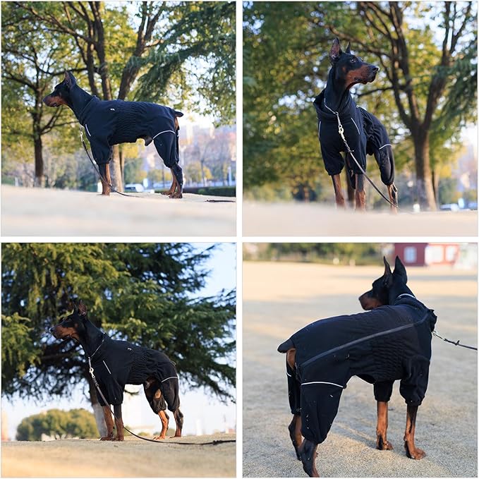 Lovelonglong Warm Dog Coat, Windproof Dog Jacket for Small Medium Large Dogs, 4 Legged Fleece Dog Winter Coat Zippered Closure Dog Outdoor Jacket Black M