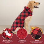 cyeollo 3XL Dog Coat, Fleece Sherpa Winter Sweater Coats, Turtleneck Dog Jacket Vest for Large Dogs with Leash Hole, Soft Reversible Pet Coats for Cold Weather, Buffalo Plaid XXXL