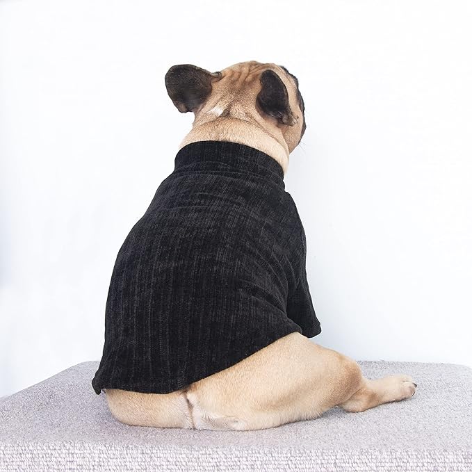 iChoue Pet Dog Winter Warm Sweater Clothes Turtleneck for English Bulldog Boston Terrier Corduroy Cold Weather Pullover Coat Shirt - Black/XLarge