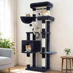 Cat Tree for Indoor Cats, 55.1 inch Cat Tower with 7 Sisal Scratching Posts, Multi-level Cat Condo wit Large Play Platform Furry Ball, Cat Cave, 2 Padded Perches, Basket, Smoky Gray GCT013G