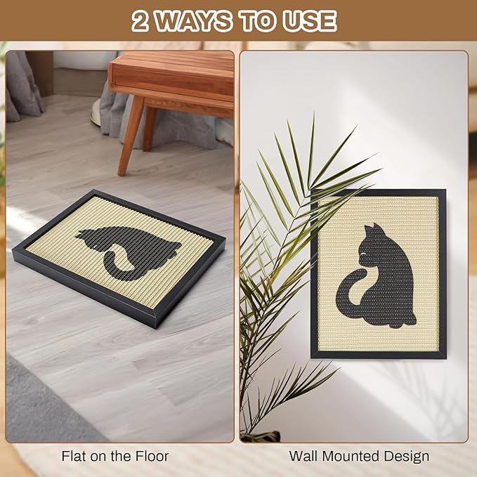 Ownpets Sisal Cat Scratcher, Cat Wall Mounted Scratcher, Cute Scratch Pad for Indoor Cats, with Frame Decorative Art Scratching Board Furniture Protector