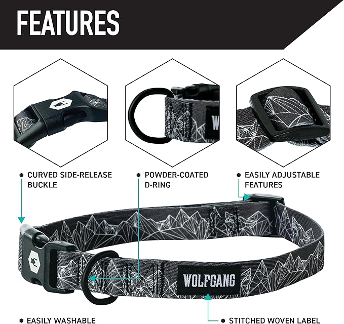 Wolfgang Heavy Duty, Adjustable Dog Collar with Quick Release Nylon Buckle for Walking & Training, WolfMountain Print, Medium