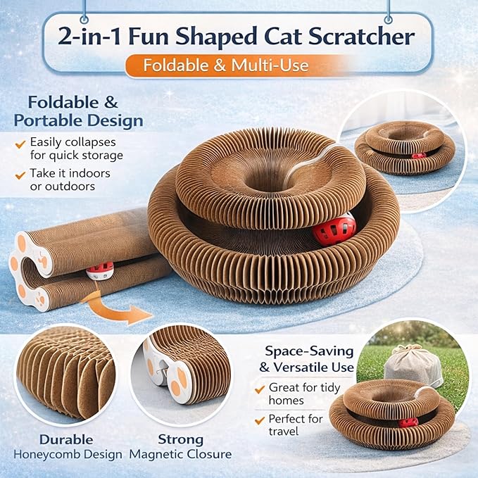 Kitty Curvels Style Transformable Cat Scratcher for Indoor Cats – Interactive Reversible Cat Scratching Pad, Durable Corrugated Cardboard for Furniture Protection（1PC）