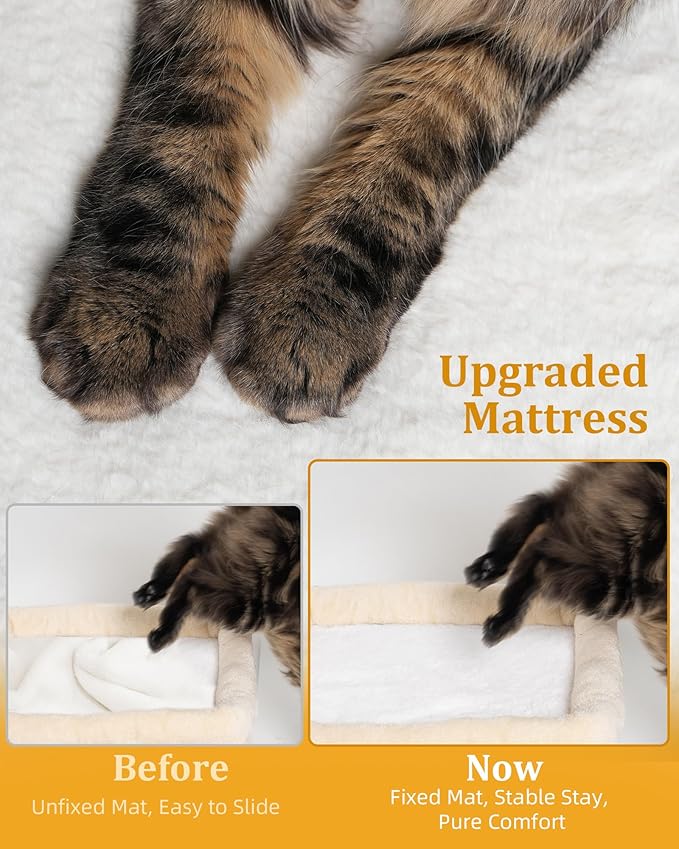 Small Cat Tree Tower for Large Cat, Cat Bed House with Large Perch for Adult Cats, 20 * 16.5 Inch Big Platform for Indoor with Super Cozy Soft Mat, Large Cat Condo with Scratching Post, Beige