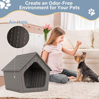 Bifanuo Dog House Outdoor Indoor for Small Dogs - Plastic Pet Shelter, Easy-Assemble & Weather-Resistant for Living Room, Balcony (Grey, 18" L x 22.4" W x 22.2" H)