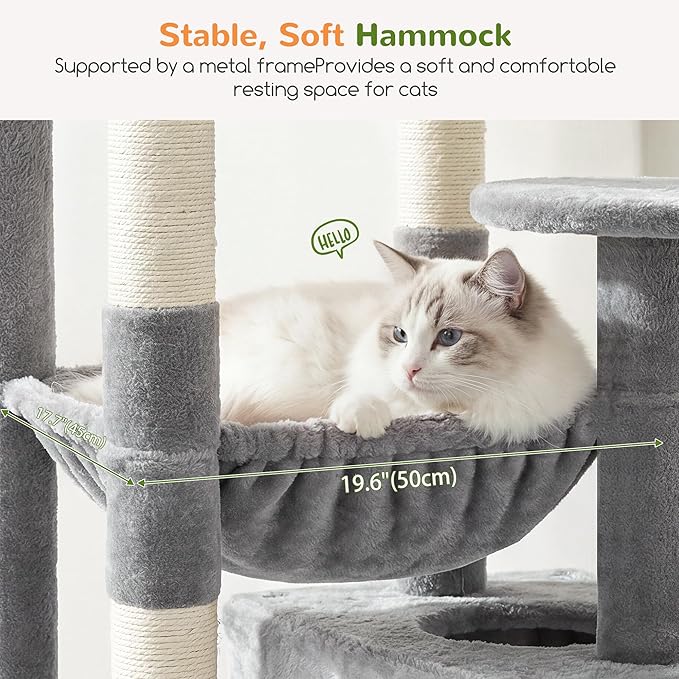Globlazer 80 Inch Cat Tree for Large Cats, Stable Multi-Level Cat Tree with 2 Condos & Sisal Scratching Posts for 2-3 Cats, Thickened Base Space Saving Cat Tree Tower, F80G, Light Gray