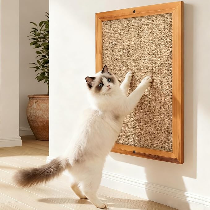 Large Sisal Cats Wall Scratcher, Floor or Wall Mounted Cat Scratching Mat, Durable cat Scratch Pads for Indoor Cats, Framed Sisal Scratch Pad Mat, Wall Cat Scratching Post for Furniture Protector