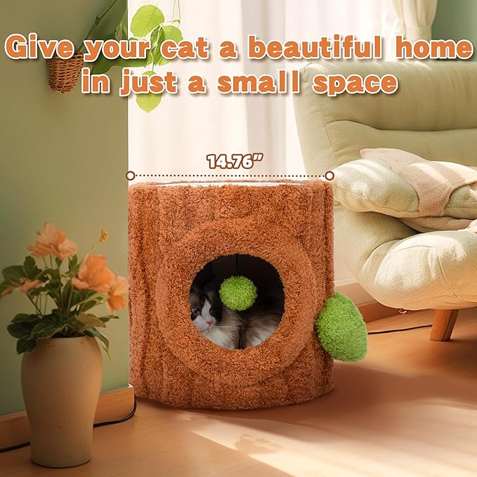 NUNU LAB Small Cat Tree for Indoor Cat- Natural Solid Wood Cat Tree Tower with Perch & Hideout, Compact Cat Condo with Sisal Scratching Post, Indoor Cat Furniture for Kittens & Small Cats (Green)
