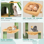 YITAHOME 37in Tall Cactus Cat Tree Tower: Cute Kitten Climbing Tower with Self-Grooming Brush, for Indoor Cats with Kitty Condo Plush Platform Hammock Sisal Scratching Posts Dangling Ball