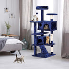 Multi-Level Cat Tree Tower with Condos, 54" Tall Cat Activity Center with Plush Perches and Toys, Space Saving Pet Playhouse for Kittens and Cats (Blue)