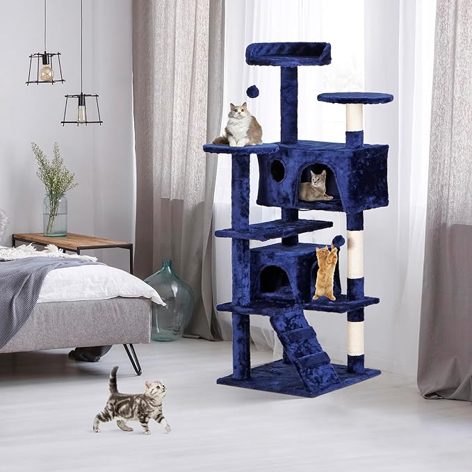 54-Inch Cat Tree Multi-Level Condo Tower Bed Furniture Kitten Play House with Scratching Posts