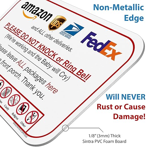 Leave Package Sign - Do Not Knock or Ring Bell (Baby Will Cry)