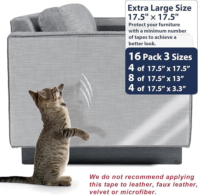 Anti Cat Scratch Furniture Protector, Transparent Self-Adhesive Couch Furniture Protectors from Cats Scratching Claws, Cat Scratch Couch Protector (17.5"X17.5")