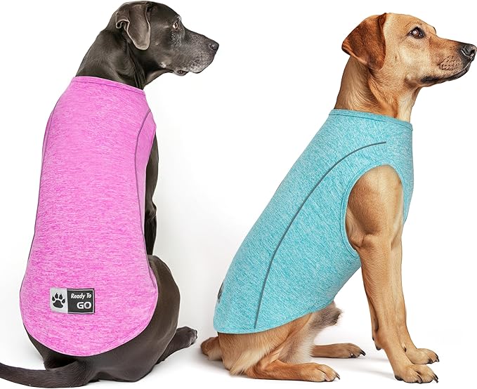 KYEESE 2Pack Reflective Dog Shirt, Lightweight Sun Protection Dog T Shirts for Large Dogs, Breathable Sleeveless Pet Tank Top Summer Dogs Clothes for Night Walking Outdoor, Lake Blue+Rose Red, 3XL