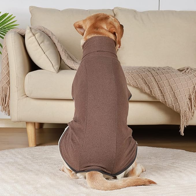ROZKITCH Thick Dog Sweaters for Small Dogs Male, Pet Windproof Warm Cold Weather Jacket Vest Cozy Jumpsuit Apparel Outfit Clothes for Walking Hiking Travel Sleep Brown S