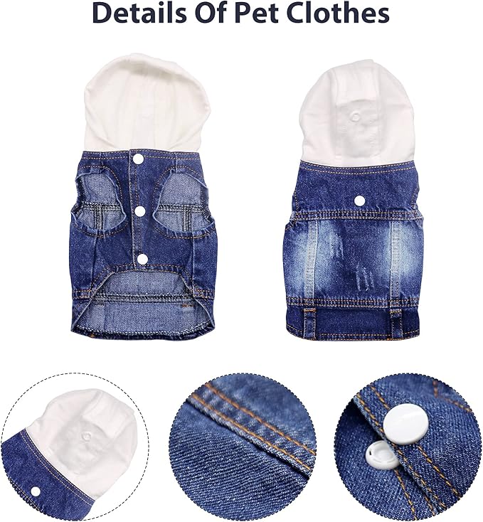 SILD Pet Clothes Dog Jeans Jacket Cool Blue Denim Coat Small Medium Dogs Lapel Vests Classic Hoodies Puppy Blue Vintage Washed Clothes (White,XXL)