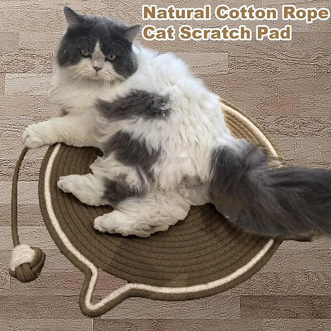 Cat Scratching Pad, Natural Cotton Rope Cat Scratch Mat, 16.9'' Round Wall & Floor Scratcher, Durable Furniture Protector for Couch, Carpet, Sofa, Eco-Friendly Cat Scratcher Pad（Brown）