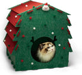 KAQJW Christmas Detachable Felt Cat Bed Condo Shelter House for Indoor Use - Easy to Assemble, Durable and Warm Funnest - Cozy Shelter with Bonus Cat Toys (Xmas-Large House)