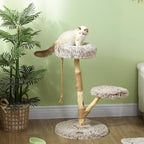 PawHut Cat Tree Tower, 35 Inch Modern Cat Tree for Indoor Adult Cats with Wooden Natural Branch Scratching Posts, Cat Bed & Rope Cat Toy, Brown