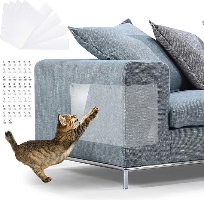 in handFurniture Scratch Guards, 8PCS X-Large Premium Flexible Vinyl Cat Couch Protector Guards with Pins No Adhesive for Protecting Your Upholstered Furniture, Cat Scratch Deterrent Pad