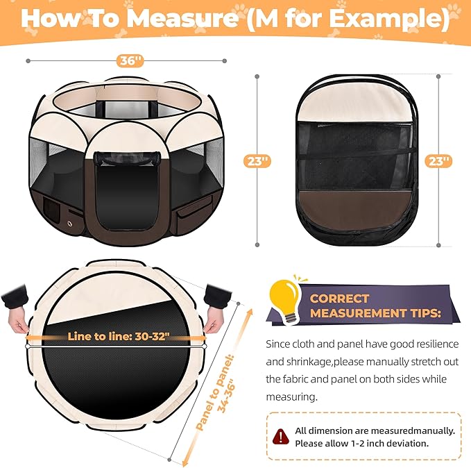 Dog Playpen 36", HOMAGICO Pet Playpen for Indoor Cats Enclosed, Portable Dog Cage Outdoor Tent Crate with Carrying Case,Water-Resistant and Removable Shade Cover,Brown