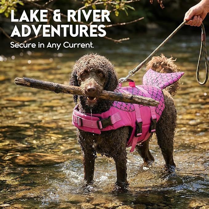 ASENKU Dog Life Jacket - Pet Safety Vest for Swimming & Boating, Shark Life Jacket with Floatation, Dog Lifesavers Swimsuits for Small Medium Large Dogs (Mermaid Pink, S)