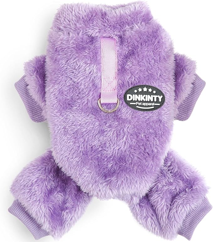 Fleece Dog Pajamas Winter Warm Dog Sweater for Small Dogs Thermal Soft Puppy Pjs Coat Stretchy Jumpsuit Doggie Pet Clothes Outfits Cat Apparel (Purple, Large)