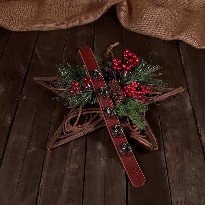 Hanging Door Bells – Handmade Sleigh Bells & Dog Training Bells for Potty Training, Holiday Décor, and Multi-Purpose Door Use (Chestnut - Silver Bells)