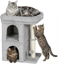 24in Cat Tree Tower with Scratching Post, 19 * 16.5in Window Perch Bed for Large Adult Cats, 2 Small Condo Cubbies for Indoor Kittens, Light Gray