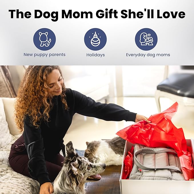 rubyloo Puffer Dog Travel Bag for Dog Moms – Doggy Diaper Bag with Pet Bowls & Food Storage or Everyday Puffy Tote – Doggy Mom Gifts for Women – Lightweight, Travel-Ready Gift for Pet Lovers - Grey
