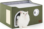 Bedsure Large Cat Beds for Indoor Cats - Extra Wide Cat Cube House for Small Pet with Fluffy Ball Hanging and Scratch Pad, Foldable Pet Cave Hideaway for Multiple Cats, 23.6x16.9x13 inches