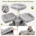 Globlazer Big Cat Tower for Indoor Cats, 80inch Cat Tower for Multiple Adult Cats XXL Cat Tree with Scratching Post, Hammock, 3 Perches, 2 Condos, 2 Hanging Basket, F80, Light Grey