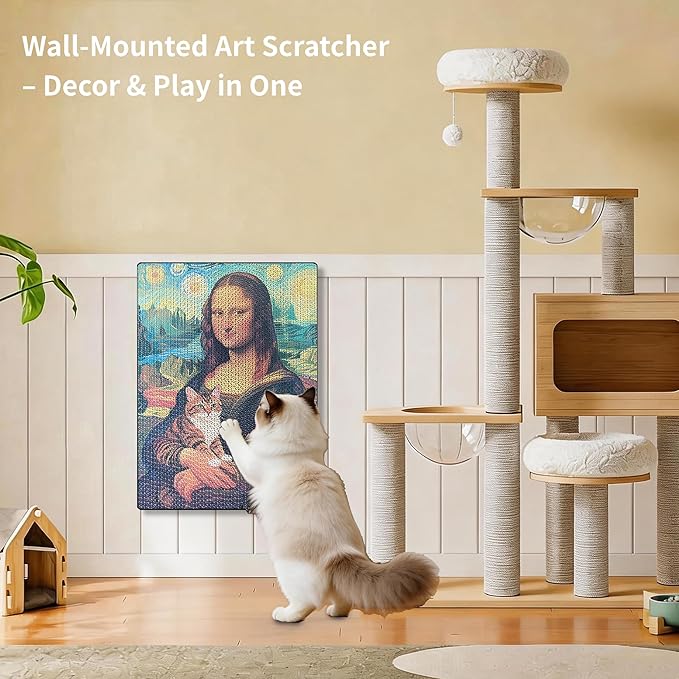 Art Cat Scratching Pad,Wall Scratcher for Indoor Cats - 16.54x11.81x1.18 Inches, Double-Sided Use, Cat Cardboard Scratcher Fits All Breeds & Sizes, Easy to Install,Cat Gifts