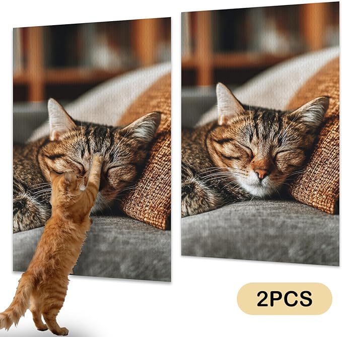 Nuxovilar Cat Wall Scratcher 15.3x23.6 Inches Polyester Synthetic Fiber, Napping Tabby Cat Print, wall scratchers for Indoor Cats, Scratching mat, Home Decor, Living Room, Sofa Area (2pcs)