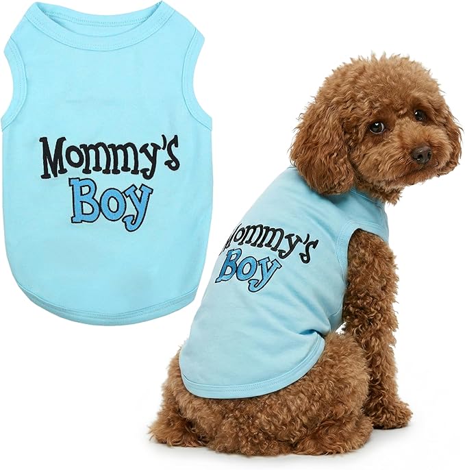 Parisian Pet Dog Shirt – 100% Cotton Shirts for Large Dogs – Blue Sleeveless Puppy Clothes – Lightweight and Breathable Dog Apparel – Boy Dogs Clothes - Stretchy Mommy’s Boy Pet Shirt
