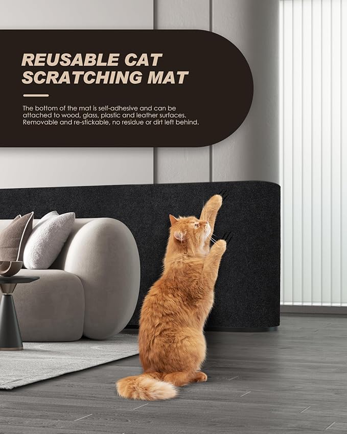 Cat Scratch Furniture Protector, Trimmable Self-Adhesive Carpet, DIY Climb Cat Scratcher Mat for Covering Cat Tower and Couch Protector from Cat Claws (78.7x15.8in Black)