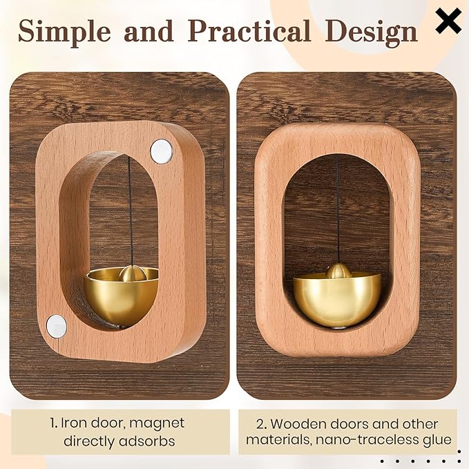 2 Pcs Shopkeepers Bell for Door Opening, Magnetic Wood Doorbell Chime When Door Opens, Magnetic Doorbell for Cafe Glass Doors Store Entrance, Housewarming Gift(Rectangle,3.94 x 2.76 Inches)