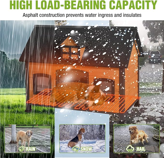 GUTINNEEN Heated Dog House Outdoor Insulated Dog Shelter with Metal Frame and Weatherproof Design, Wooden Dog Kennel for Outside, Puppy Cage for Winter Indoor